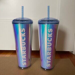 2 Starbucks Iridescent Holographic Dome Venti Tumbler Cup Summer 2023